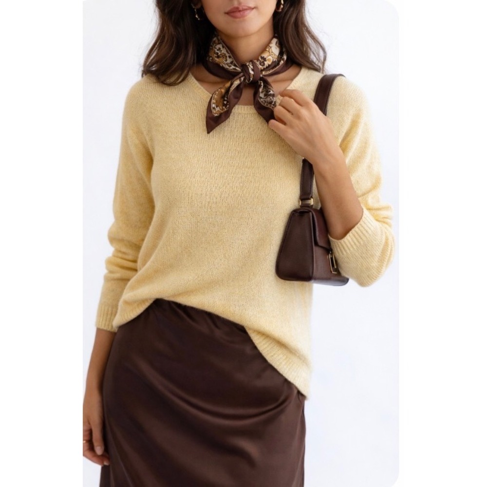 Fernanda Peru Butter Yellow 100% Alpaca‎ Lightweight Sweater Spring Layering L